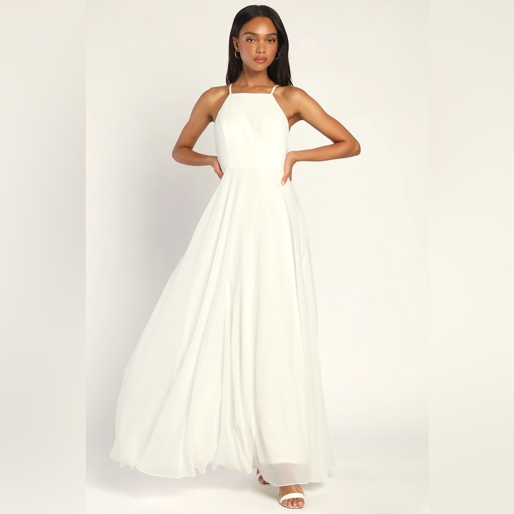 White formal dress, maxi floor-length, bridal, Lulu's